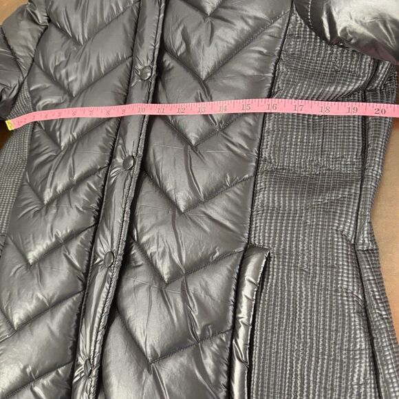 Justice puffer jacket black shimmer water resistant removable hood pockets - Picture 9 of 16